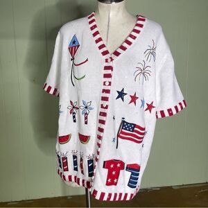 Quacker Factory Fourth July Independence Day  Patriotic American Flag Cardigan L